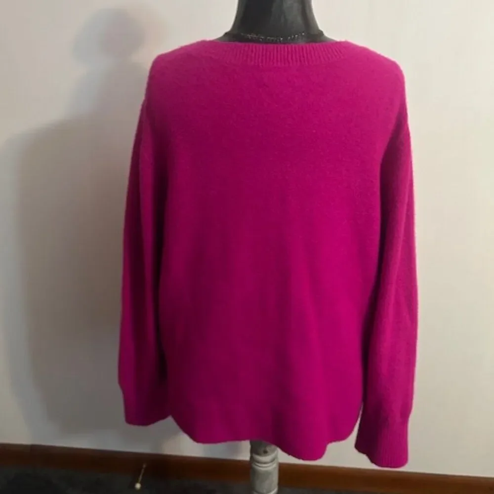 J. Crew Hot Magenta Pink Extra Soft crew neck sweater, size XXL